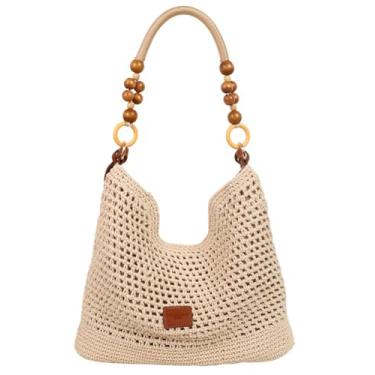 Imagem de Bohemia Bolsa feminina de palha de tecido macramê, bolsas transversais, bolsa de verão para praia, alça superior para viagens e compras, Marrom, l, One Size