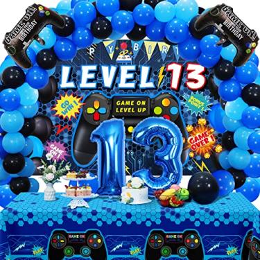 Imagem de Vlipoeasn Conjunto De Decorações De Festa De Videogame De 13 Anos Para Meninos, 90 Unidades, Suprimentos Azuis De 13 Anos - Cenário De Videogame De 13 Anos, Balões, Toalha De Mesa, Jogador E 13 Balões
