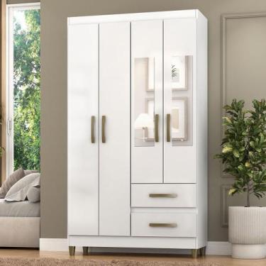 Imagem de Guarda-Roupa Solteiro Illinois 4 Portas 2 Gavetas com Espelho Branco -