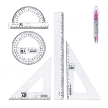 Imagem de Conjunto Escolar - Inclui RéGua Transparente de Geometria MatemáTica, Transferidor, Compasso(Rosa 6 pçs)