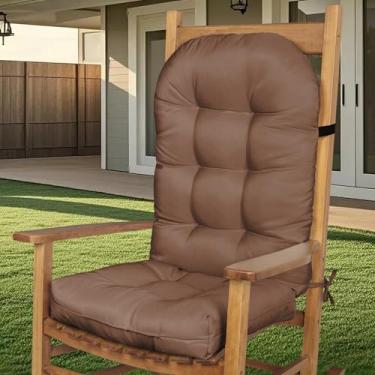 Imagem de FlyGulls Almofadas confortáveis para cadeira de pátio, durável, impermeável, com encosto alto, almofada para cadeira de balanço com laços (café)
