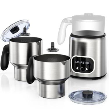 Imagem de Livatro Vaporizador E De Leite Elétrico 14 Em 1 Com Dois Copos Removíveis (21 Oz 13,5 Oz), Aquecedor Aquecimento Rápido Para Lattes/Cappuccinos/Chocolate Quente, Memória Inteligente, Lavável Na Máqu