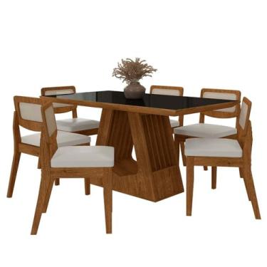 Imagem de Mesa Santiago Com 6 Cadeiras Sextavada Frei/preto/corino Branco - M.a Freijó/preto/corino Branco
