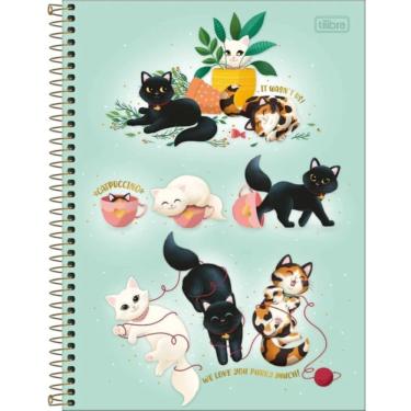 Imagem de Caderno Espiral Capa Dura Universitário 10 Matérias Purrfect Cat 160 Folhas Tilibra Verde
