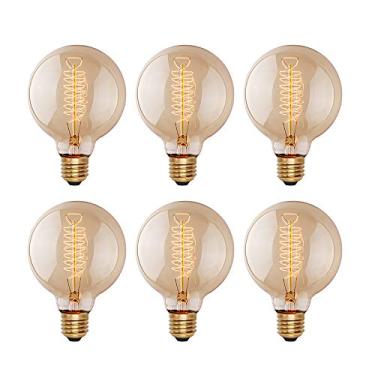 Imagem de runquiz Lâmpadas Incandescentes Edison 60 Watts, G25 (G80), Lâmpada Grande Vintage, Pacote Com 6, Globo, 2100K, Branco Quente, Base E26 Média Regulável, Filamento De 240 Lúmens, Móvel Para Banheiro