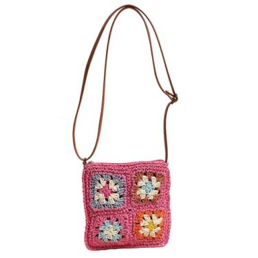 Imagem de SHAREYOIU Bolsa tiracolo feminina vazada de palha vintage bolsa de praia bolsa de ombro, rosa