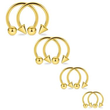 Imagem de Ovxznts Anel de septo 14 G, aço cirúrgico, anéis de septo, calibre 14, ferradura, barbell, argolas, piercing de mamilo, joias para mulheres e homens, diâmetro interno 10 mm/12 mm/14 mm/16 mm dourado