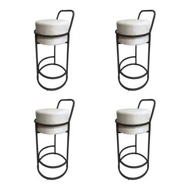 Imagem de Kit 4 Banquetas Alta Redonda Base Preta Veludo Bege