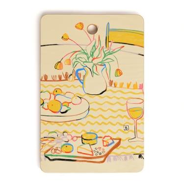 Imagem de Society6 Tábua de corte de bambu - Decoração de cozinha por Sandra Poliakov - Tábuas de corte exclusivas para cozinha, 40,6 cm x 26,7 cm x 1,3 cm, tulipas amarelas vinho e queijo