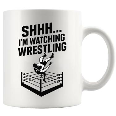 Imagem de Panvola Shhh I'm Watching Wrestling Funny Wrestling Lover Gifts Sports Wrestler Dad Husband Brother Uncle Novelty Drinkware Caneca de cerâmica 325 ml branca