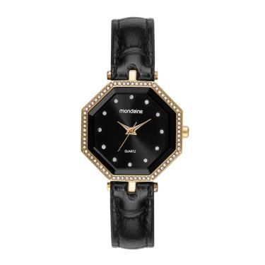 Imagem de Relógio MONDAINE feminino analógico preto couro 32913LPMVDH2