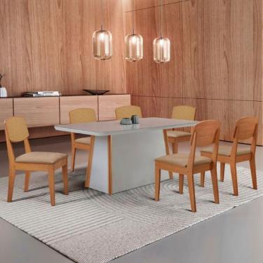 Imagem de Mesa de Jantar Diane 180cm Tampo MDF Vidro com 6 Cadeiras Copper Premi