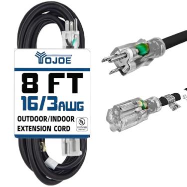 Imagem de YOJOE - Cabo de extensão para ambientes internos e externos com extremidade iluminada, cabo de extensão resistente ao clima, calibre 16, cabo de extensão preto para