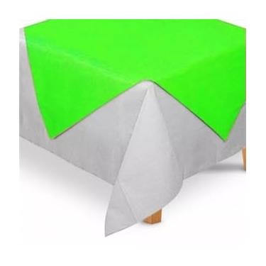 Imagem de Kit 10 Toalhas de mesa festa TNT 1x1m + 10 Cobre Manchas 70x70cm - Para Decoração De Festas, casamentos(Branco c/Verde Limão,10 Toalhas + 10 Cobre Manchas)