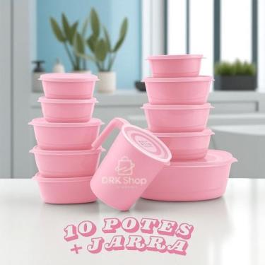 Imagem de Conjunto 10 Potes 1 Jarra Marmita Organizador Plasticos - Casa Bella, 