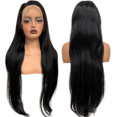 Imagem de Peruca humana front lace 13x4 preta natural lisa longa 85cm