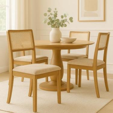 Imagem de Kit 8 Cadeiras de Jantar Madeira Maciça Mel Encosto Telinha Palha Esto