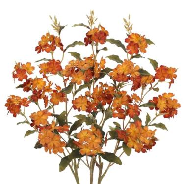 Imagem de Briful Hastes de flor de hortênsia artificial de outono, sprays de flor de seda de 85 cm com hastes dobráveis, conjunto de 3 ramos florais artificiais para arranjos de vasos altos, laranja