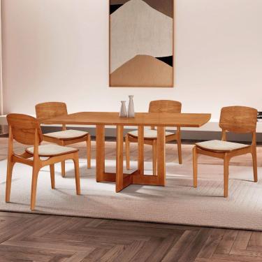 Imagem de Mesa Patros Tampo 120 Laminado Barril com 4 Cadeiras Malta Gold Moderna Mobília