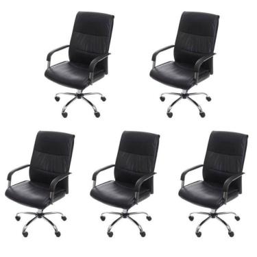Imagem de Kit 5 Cadeiras para Escritório Diretor Estofada em Sintético Estocolmo 3323 Preto
