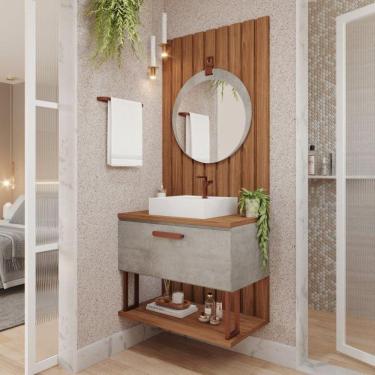 Imagem de Gabinete para Banheiro 60cm com Espelheira e Painel Mari Espresso Móveis Cimento