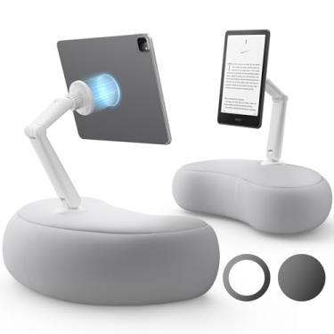 Imagem de SAIJI Suporte de travesseiro Kindle – Suporte magnético para iPad compatível com Kindle, tablet, iPad, iPhone, suporte de tablet de 360° para cama com travesseiro ergonômico e braço de articulação