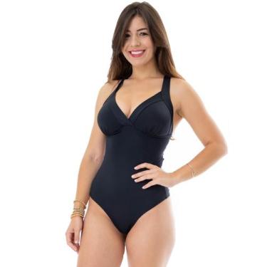 Imagem de Maiô Com Bojo 40 Ao 52 Preto Estampado Plus Size Moda Praia - Banho de