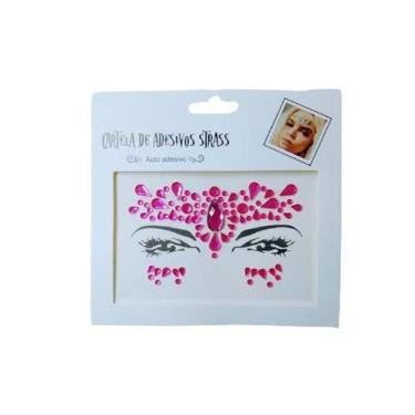 Imagem de Adesivo Para o Rosto Strass Rosa Cristal "Modelo 15" Festas Carnaval -