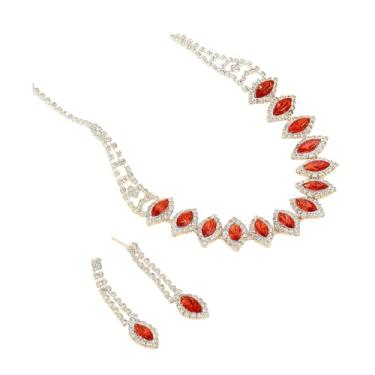 Imagem de Conjunto Colar Brinco Choker Gargantilha Marquise Zircônia Cúbica Vermelho Preto- Casamento Festa Formatura Debutante - Presente Noiva Namorada Mãe - Delicado Minimalista Elegante (Vermelho)