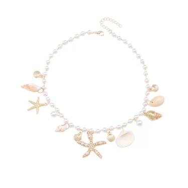 Imagem de Snogisa Colar de concha ajustável para mulheres, colar de férias à beira-mar, colar de verão e praia, essenciais para férias na praia, fantasias de Halloween, acessórios de joias oceânicas para