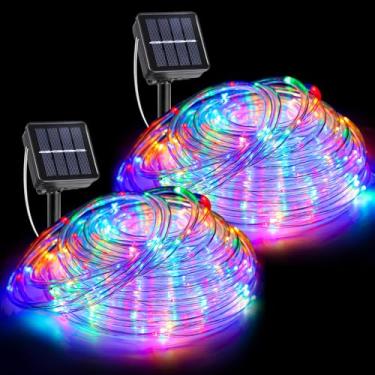 Imagem de Pacote com 2 luzes de corda solar ao ar livre, total de 270 luzes solares de LED à prova d'água, 8 modos de luz de tubo cintilante para pátio, trampolim, jardim, piscina, caminho, árvore, decorações