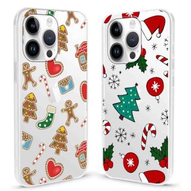 Imagem de RUMDEY Pacote com 2 capas de celular transparentes de Natal para iPhone 11 Pro Max de 6,5 polegadas, lindos biscoitos de Natal, padrão de bengalas de doces, resistente a amarelo, protetora, macia, à