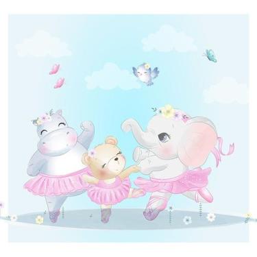 Imagem de Papel de Parede Adesivo Infantil Bailarinas Animais Bebe Quarto Menina