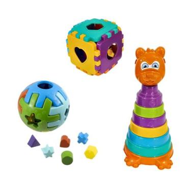 Imagem de Kit Brinquedo Educativo Urso Mais Cubo + Bola Encaixar M - Kendy