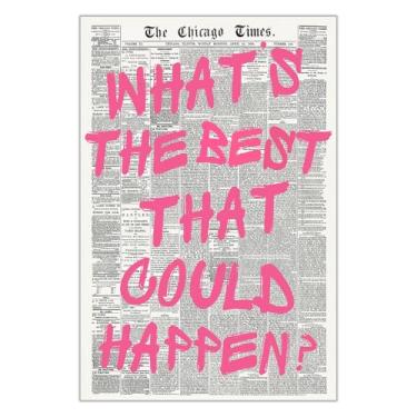 Imagem de Pôster com citação rosa What'S The Best That Could Happen Vintage Newspaper Canvas Wall Art Positive Affirmations Prints Painting For Home Bedroom Dorm Wall Decor 30 x 40 cm sem moldura