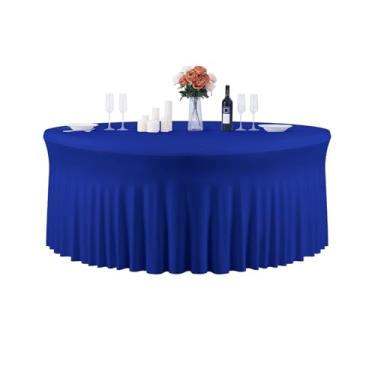 Imagem de Toalha de mesa redonda azul royal, toalhas de mesa elásticas circulares para mesas de 1,8 m, saia redonda sem rugas para casamento, aniversário, fotografia, festa de Páscoa, eventos sociais