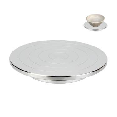 Imagem de KVMORZE Roda giratória de cerâmica para esculpir, mesa giratória de argila cerâmica de 19 cm, ferramentas rotativas de dupla face para decoração de bolos, pintura pulverizada, projetos de artesanato