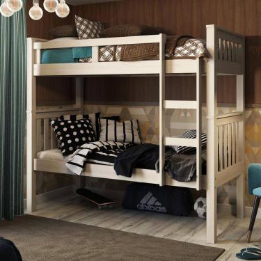 Imagem de Beliche Solteiro Branco Lavado 100% Madeira Pinus c/ Escada Lateral - Saraiva