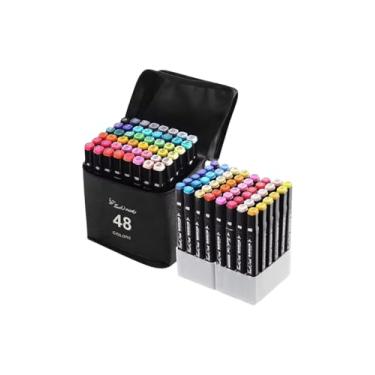 Imagem de Kit 48 Canetinhas Marcadoras de Ponta Dupla – Canetas Coloridas para Desenho, Lettering, Scrapbook – Secagem Rápida, Laváveis e Alta Pigmentação