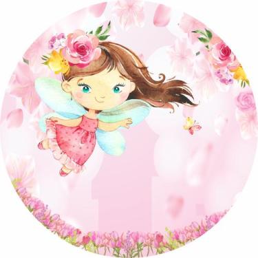 Imagem de Painel de Lona Redondo Jardim Fadinha Aquarela Campo de Rosas - Fabrik