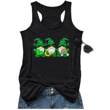 Imagem de Camisetas regatas femininas do Dia de São Patrício Gnomes Shamrock Gra