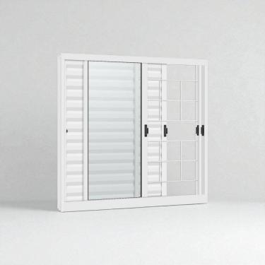 Imagem de Janelas de Aço Veneziana de Correr Lateral R-120 - 3 Folhas C/ Grade -Vidro- Epox Branco