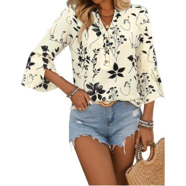 Imagem de Blusa feminina LOOKBOHO, manga 3/4, peplum, decote em V, preta L