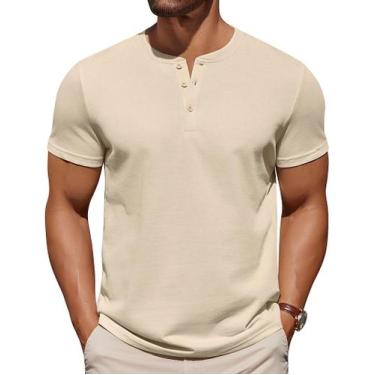 Imagem de Camiseta COOFANDY Henley para homens: algodão respirável, cáqui claro