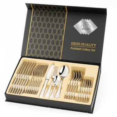 Imagem de Faqueiro Inox 24 Peças – Jogo de Talheres Aço Inoxidável com Facas, Garfos e Colheres – Kit Talheres Elegante para Mesa Posta, Refeições e Churrasco