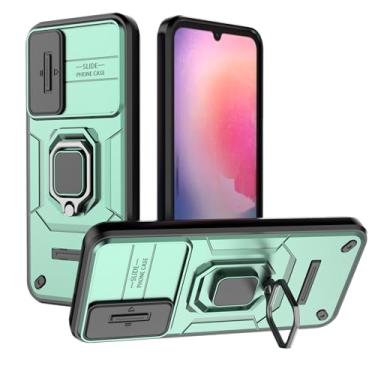 Imagem de SORAKA Capa para Samsung Galaxy A24 4G/5G com suporte de anel e tampa deslizante para câmara capa Samsung A24 com placa metálica para suporte magnético de carro capa de dupla camada em PC e TPU