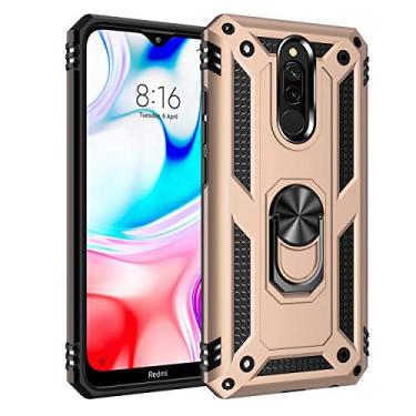 Imagem de SORAKA Capa para Xiaomi Redmi 8 com suporte de anel capa armadura Xiaomi Redmi 8 capa traseira de policarbonato rígido com placa de metal para celular magnético suporte de carro dourado