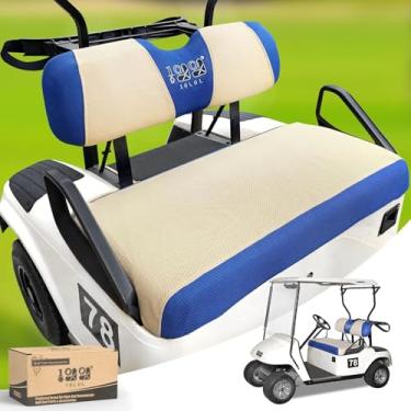 Imagem de 10L0L Conjunto de capas para carrinho de golfe para EZGO TXT RXV & Club Car DS, capas de banco de banco de poliéster lavável respirável tecido de malha cinza preto bege vermelho azul-pequeno, Beige + Blue, Samll-EZGO
