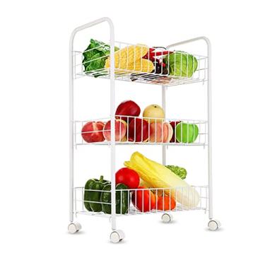 Imagem de Armários de armazenamento de cozinha Rack de carrinho removível Rack de vegetais Cesta de vegetais multicamadas com rodas Cesta de armazenamento de cozinha do chão ao teto Rack de vegetais Prateleiras de cozinha (Cor: 3 camadas