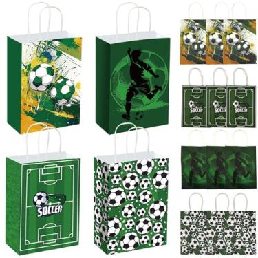 Imagem de Aunthvra 12 sacos de presente de papel de futebol com alças, sacos de presente de futebol para jogos esportivos GO Team Treat Candy Handbags para esportes, dia de jogo, artigos de festa de aniversário